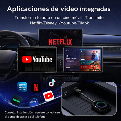 Adaptador CarPlay Inalámbrico – Con YouTube y Netflix